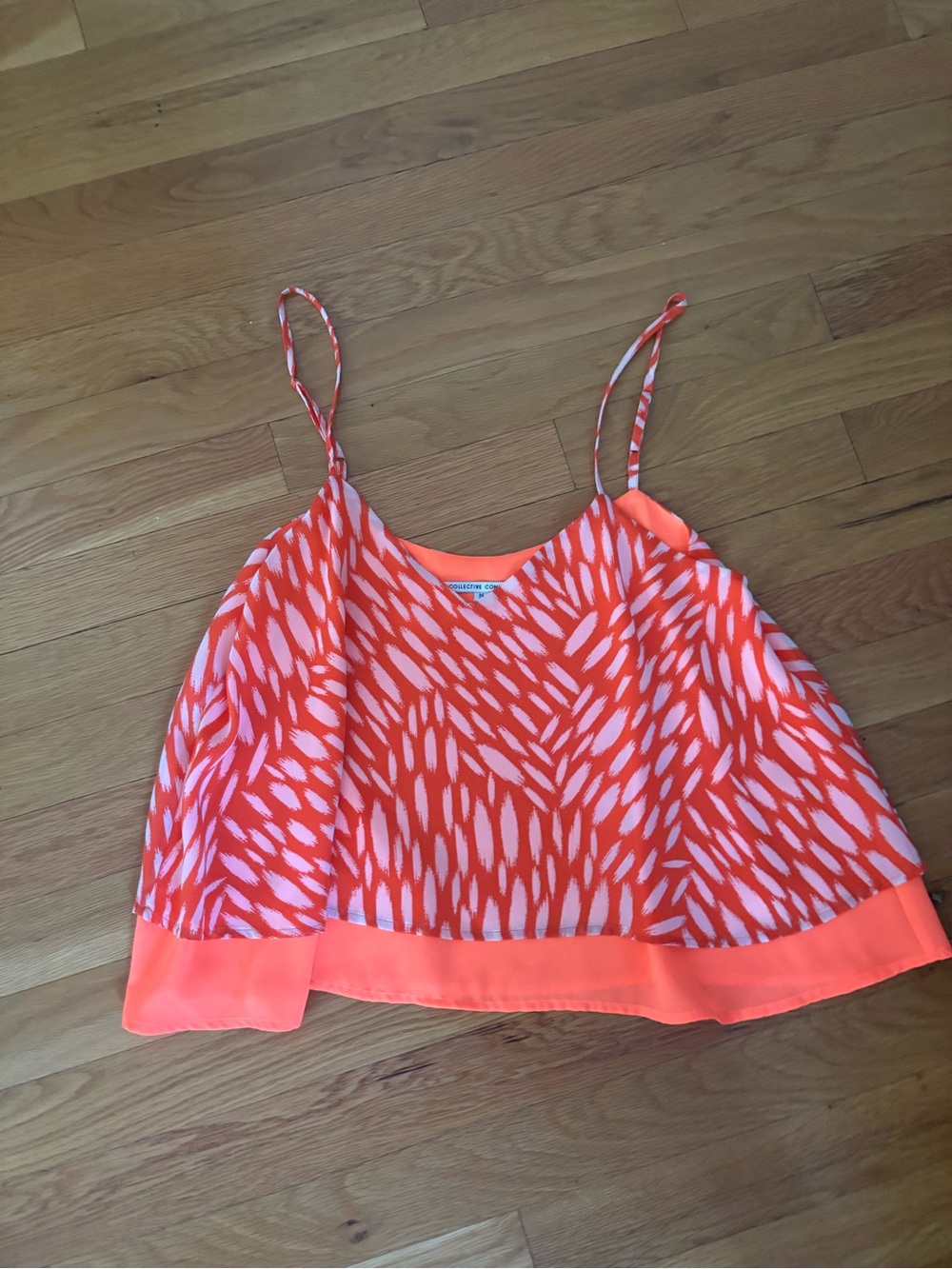 Collective Concepts Neon Coral & Pink Printed Spaghetti Strap Camisole